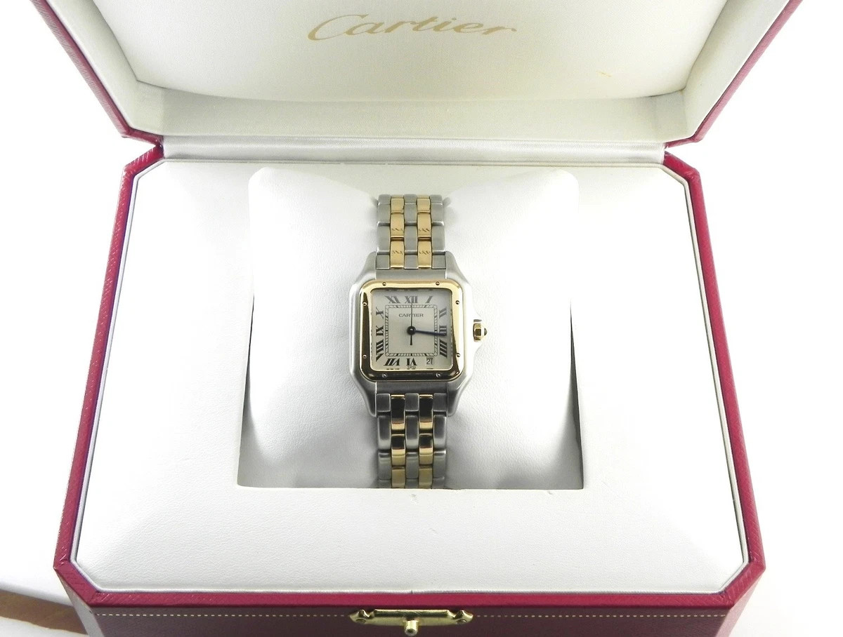 PRE-OWNED MIDSIZE CARTIER PANTHERE S/STEEL & 18K GOLD TWO ROW WATCH | eBay US