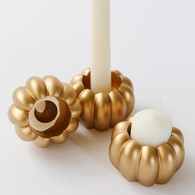 Kate Aspen 2-in-1 Gold Pumpkin Candle Holder Set – Fall Taper, Tealight & Votive Candle Holders... | Amazon (US)