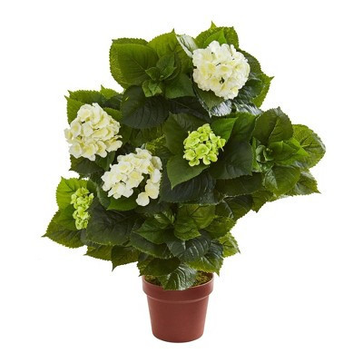 29" x 16" Artificial Hydrangea Plant in Pot White - Nearly Natural: Silk, Indoor Decor, Stoneware Planter | Target