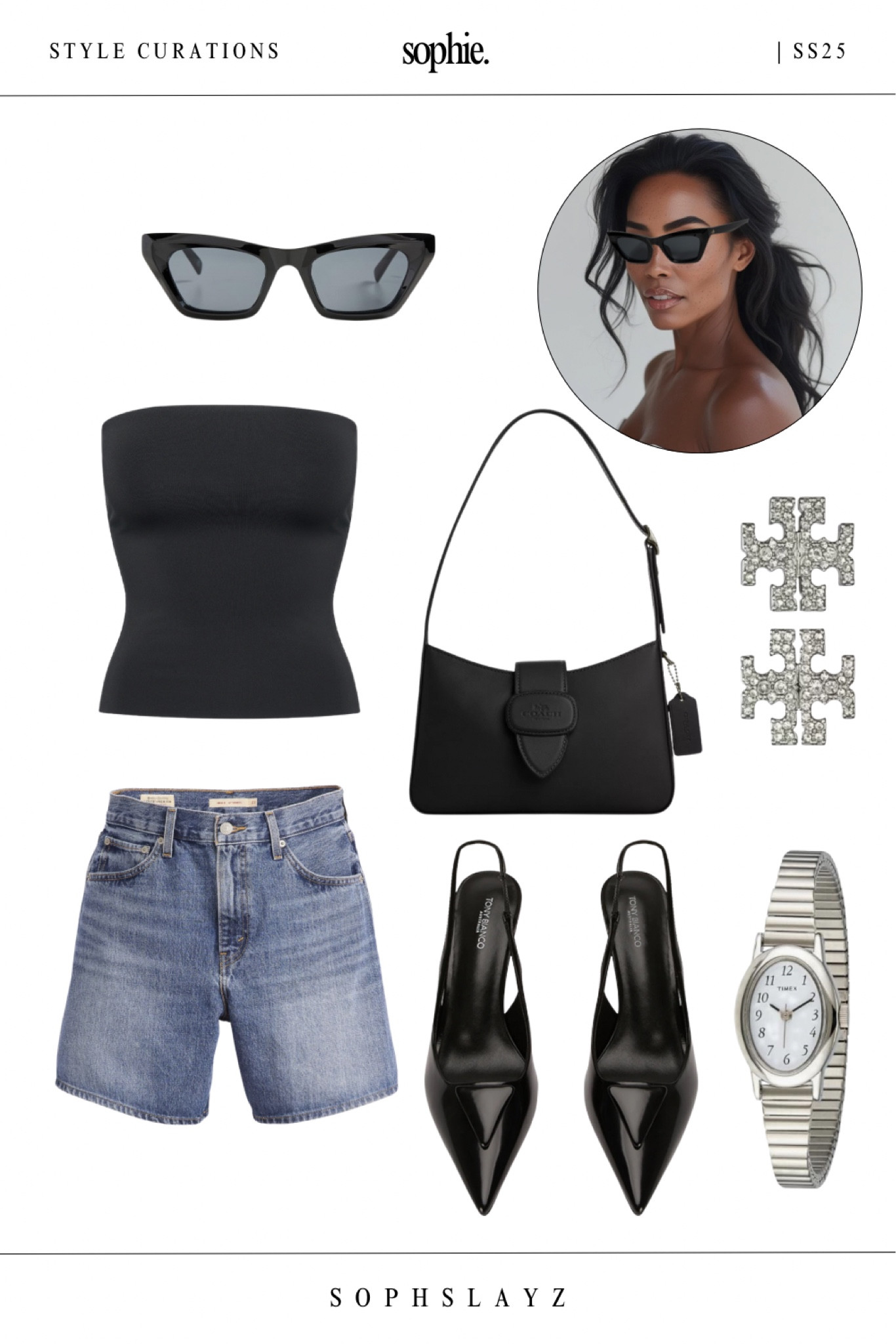This look is the definition of cool-girl summer.
A black tube top and Levi’s high-rise shorts anchor the outfit, while sharp black slingback pumps, crystal logo earrings, and a vintage-style watch add polish.
Part of my summer capsule wardrobe collection, this one’s made to wear on repeat.

#LTKItBag #LTKStyleTip #LTKShoeCrush