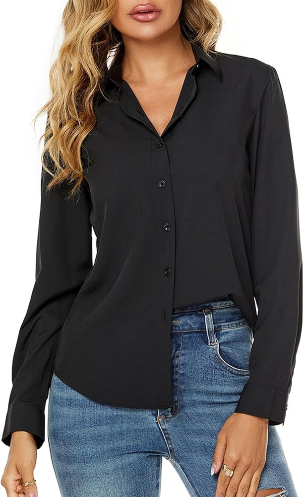 jonivey Womens Stretch Button Down Long Sleeve Shirt Soft Basic Wrinkle Free Work Business Formal... | Amazon (US)