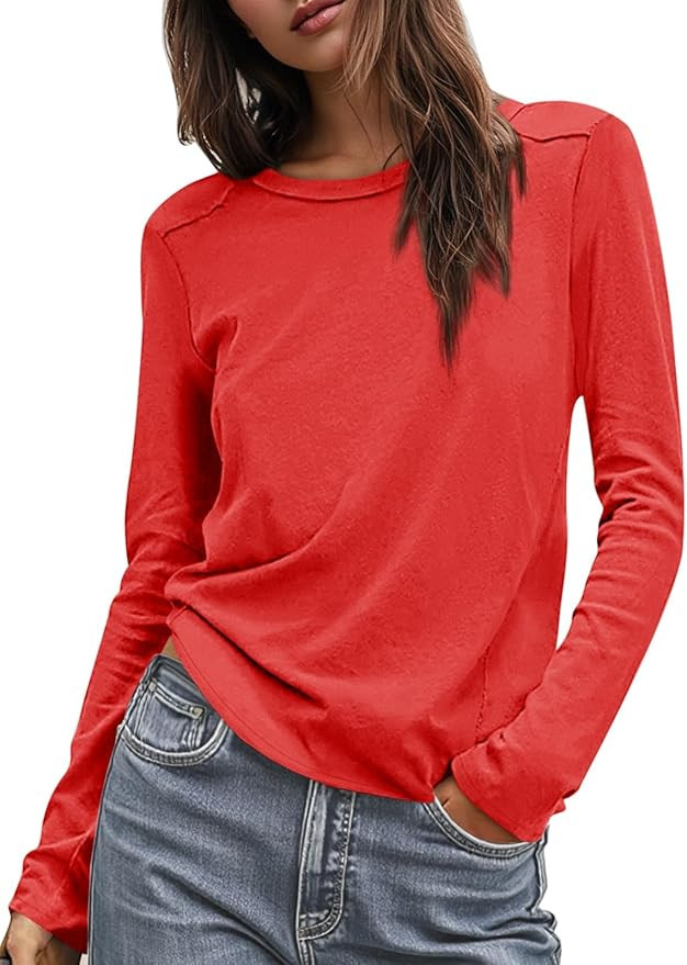 Cicy Bell Womens Long Sleeve Shirts Casual Loose Fit Crew Neck Seam Tunic Tops Fall Basic Tees | Amazon (US)