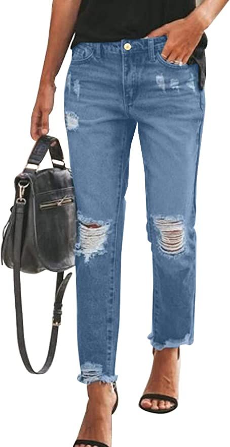 Sidefeel Women's Loose Boyfriend Jeans Stretchy Ripped Distressed Denim Pants S-2XL | Amazon (US)