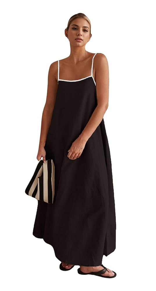 CHARTOU Women Summer Spaghetti Straps Linen Sleeveless Maxi Long Flowy Dress | Amazon (US)