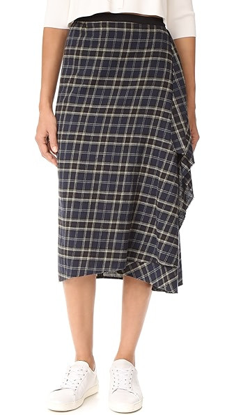 Vince Multi Plaid Drape Front Skirt | Shopbop