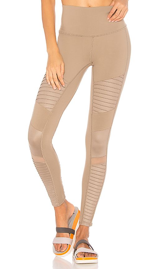 alo High Waist Moto Legging in Tan. - size L (also in M) | Revolve Clothing
