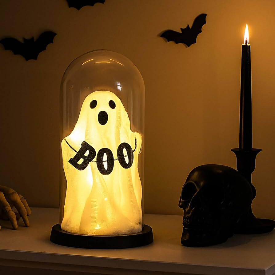 Seematn Halloween Decorations Indoor Light Up Ghost in Plastic Dome Cloche Spooky Halloween Ghost... | Amazon (US)
