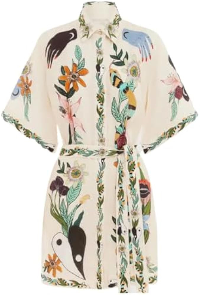 Women's Floral Mini Dress Y2k Short Sleeve Shirt Dress Cute Colorful Graffiti Graphic A-Line Lace... | Amazon (US)