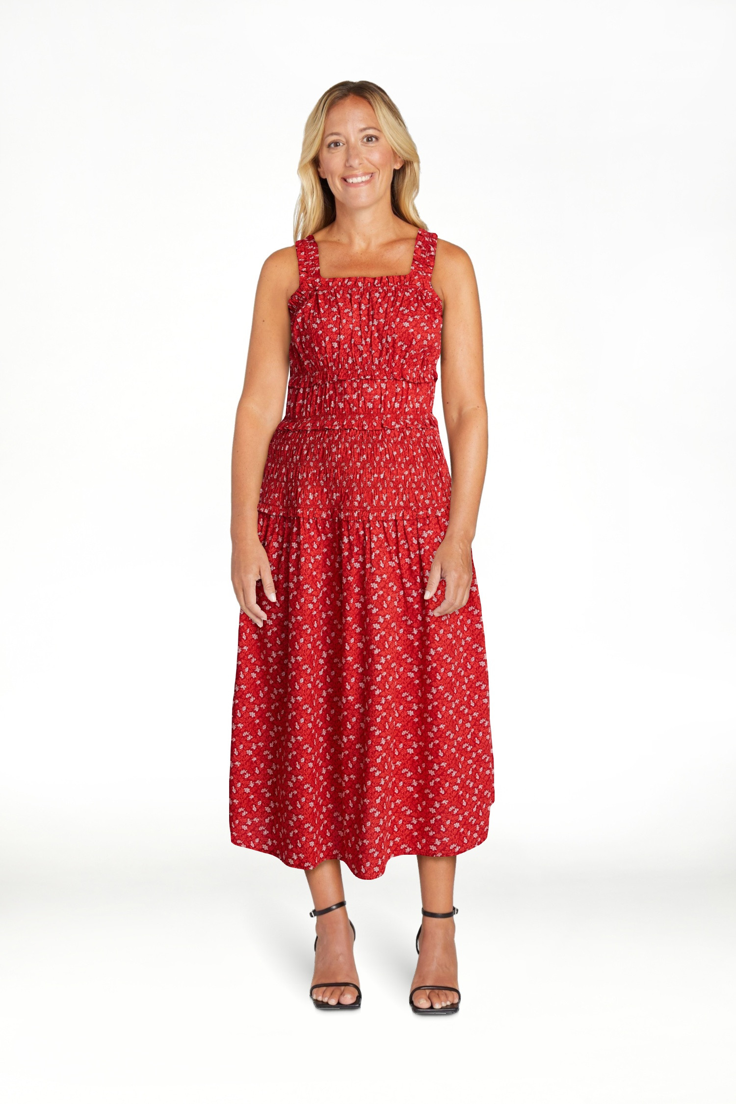 Time and Tru Women's and Women's Plus Sleeveless Smocked Peasant Midi Dress, Sizes XS-4X | Walmart (US)
