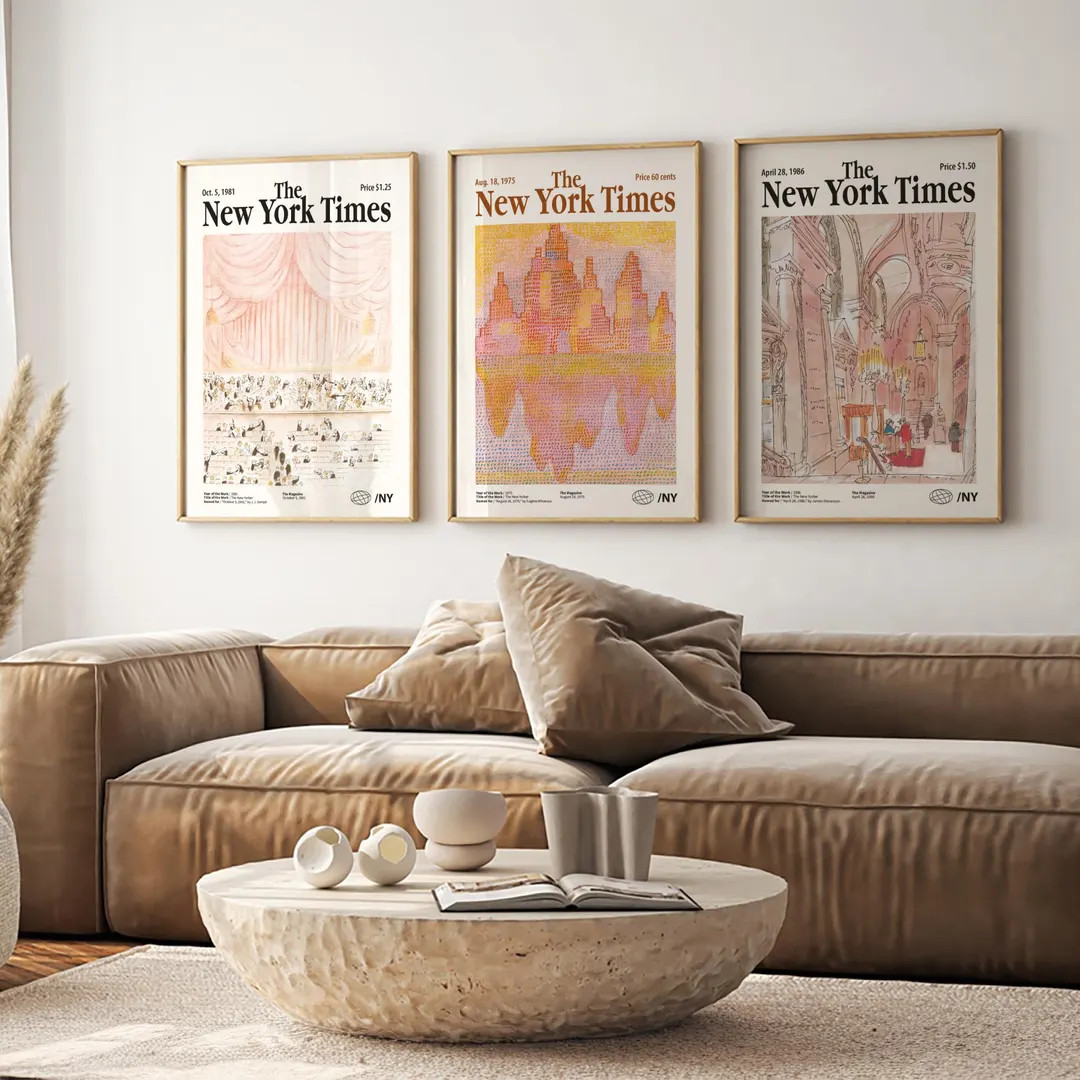 Pastel Pink New York Times Wall Art Set of 3, Vintage New York Newspaper Prints, Trendy Retro Mag... | Etsy (US)