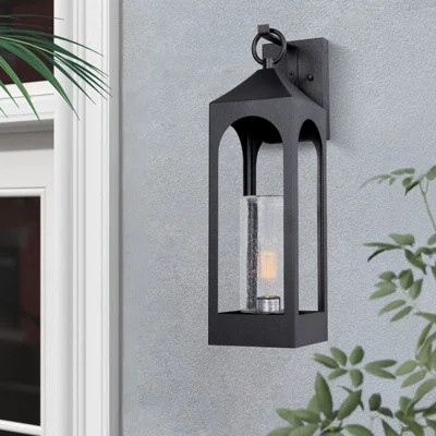 Marla Dusk to Dawn Iron Wall Light with Seed Glass Shade | Wayfair North America
