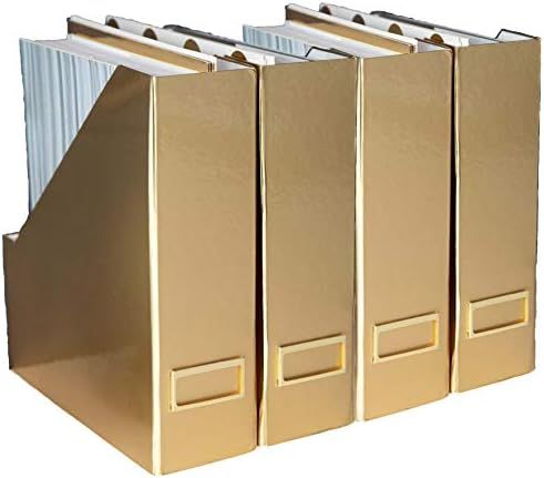 BLU MONACO Foldable Gold Magazine File Holder with Gold Label Holder - Set of 4 Cardboard Magazine H | Amazon (US)