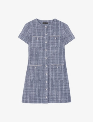 Button-neck short-sleeve tweed mini dress | Selfridges