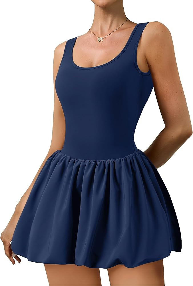 Athletic Dress for Women Bubble Hem Tennis Dress with Pockets U Neck Sleeveless Dress with Built ... | Amazon (US)