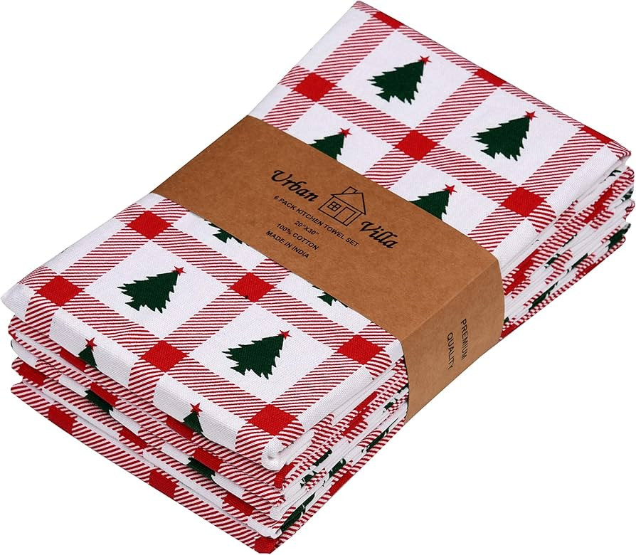 Urban Villa Christmas Kitchen Towels Christmas Tree Print Premium Quality 100% Cotton Dish Towels... | Amazon (US)