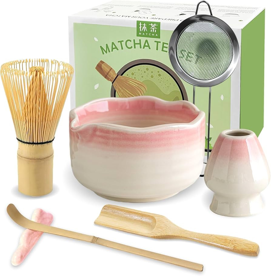 JBER Matcha Set, Matcha Whisk Set 7 Pcs - Bamboo Matcha Whisk, Ceramic Bowl & Whisk Holder, Sifte... | Amazon (UK)