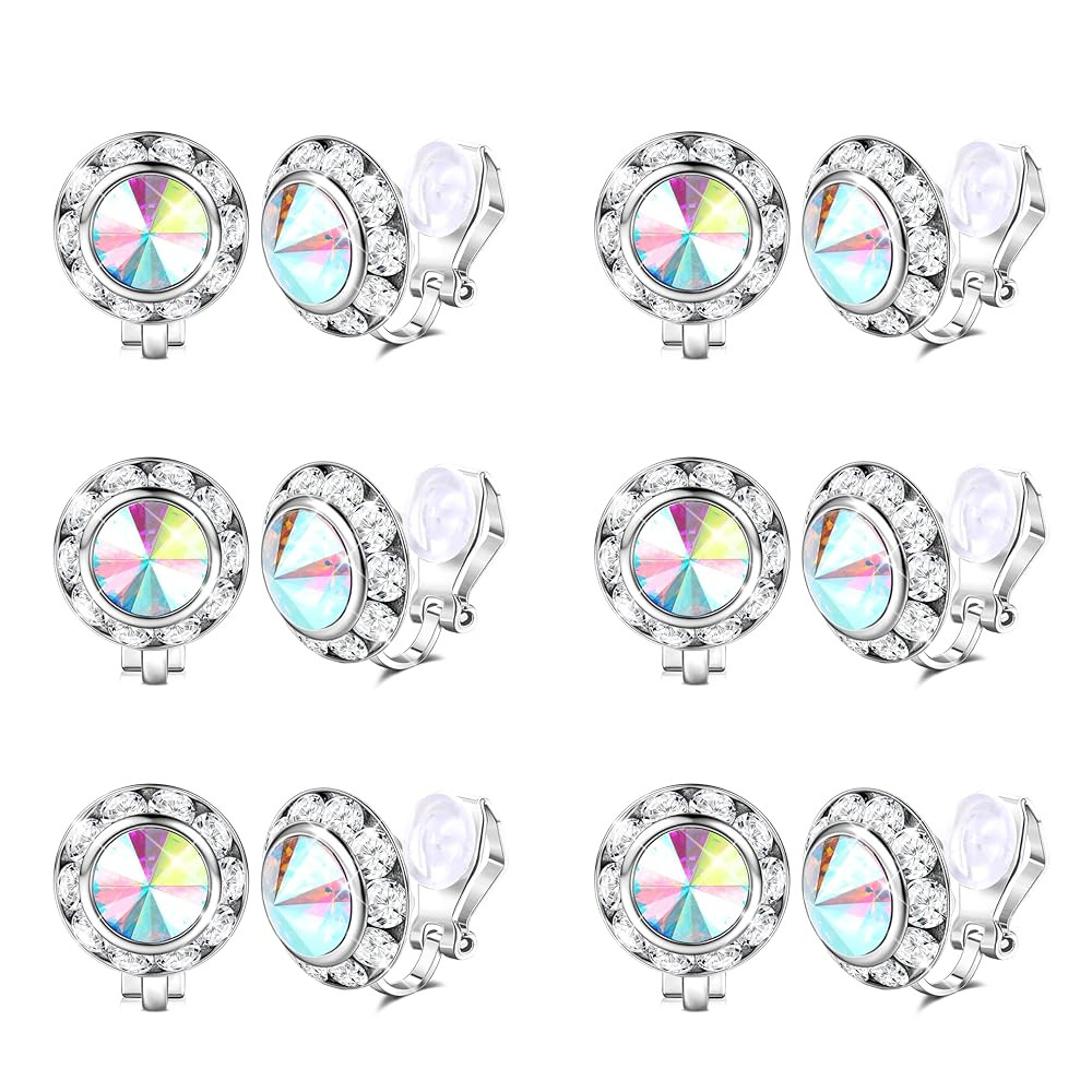 FIBO STEEL Clip on Halo Earrings Rhinestone Earrings Crystal Earrings for Women Round Acrylic Sto... | Amazon (US)