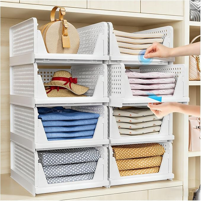 4 Pack Foldable Closet Organizer, Stackable Storage Boxes, Plastic Storage Baskets, Drawers for B... | Amazon (UK)
