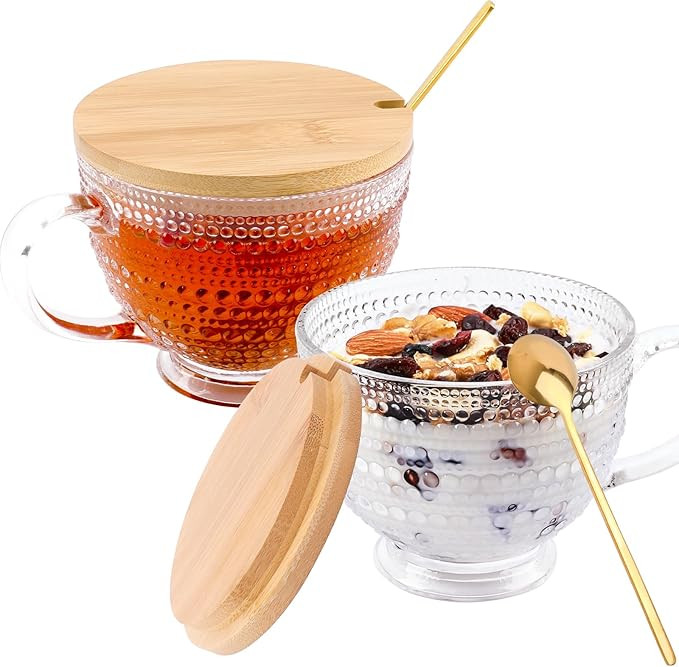 Glass Vintage Latte Mugs Set of 2, 16oz Large Clear Glass Embossed Coffee Mug Latte Tea Cup with ... | Amazon (US)