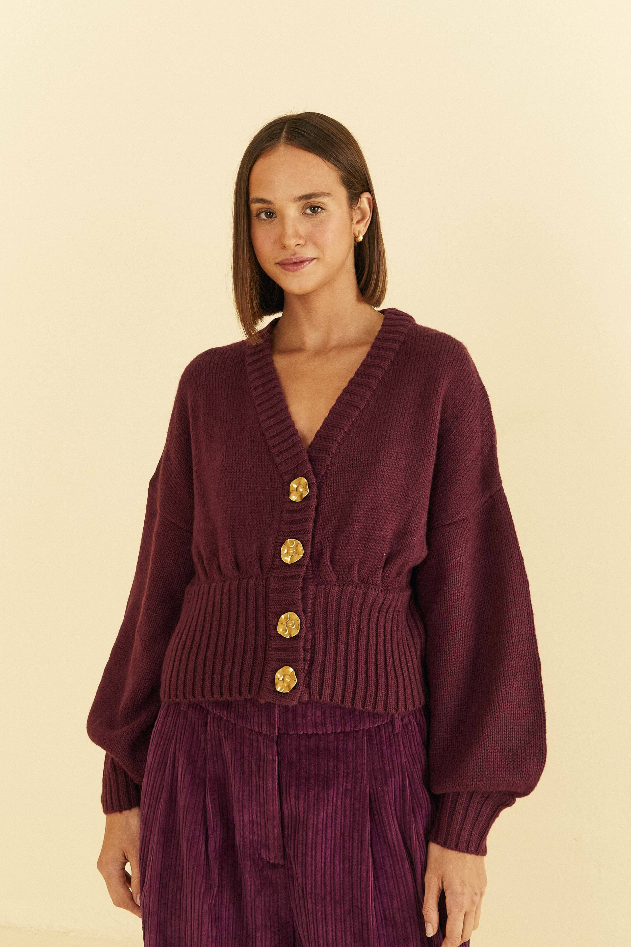 Burgundy Bubble Knit Cardigan | FarmRio (US)