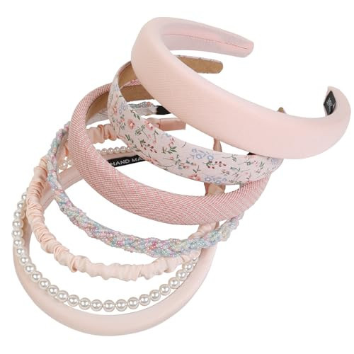 WOVOWOVO 6 Pieces Headbands for Women,Non Slip Pearl Headband Flower Head Bands Cute Head Band Wide Hairbands for Girls,Pink Hair Accessories Set | Amazon (US)