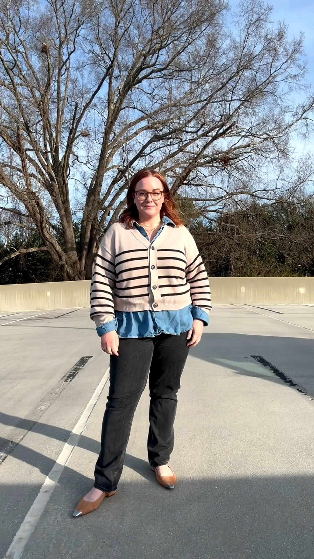 Casual realistic midsize workwear / wearing old Abercrombie jeans in size 34, Lane Bryant denim shirt (the best shirts for large bust sizes) and cardigan from Kohl’s. 

#LTKMidsize #LTKWorkwear #LTKmomlife