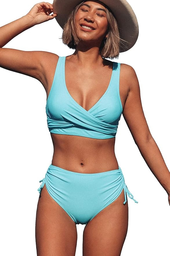 Women's High Waisted Bikini Twist Front Tie Back 2 Piece Swimsuits | Amazon (US)