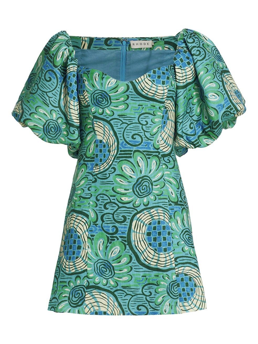 Dali Linen Geometric Puff-Sleeve Minidress | Saks Fifth Avenue