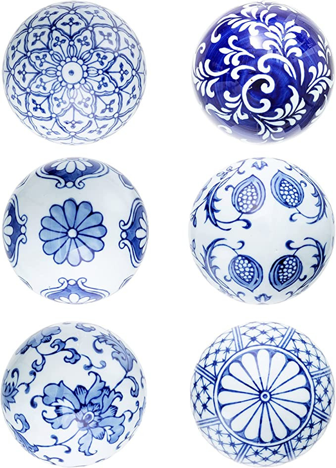 Ka Home Blue Porcelain Orbs Decorative Balls-Small Ceramic Spheres for Centerpiece or Individual ... | Amazon (US)