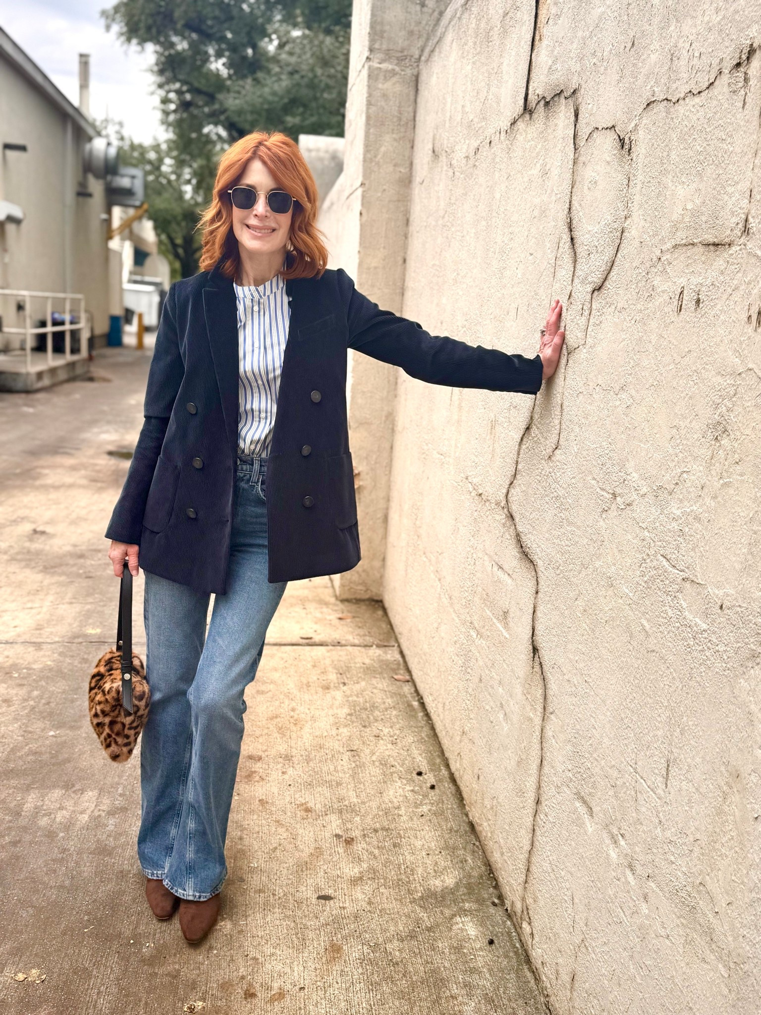 Ageless style for the holiday rush: a tailored blazer, great denim, and a touch of leopard. When the outfit’s this easy, I can focus on the shopping… not the stress. 💙✨ wearing an xs in blazer and shirt and 23 in denim 

#LTKHoliday #LTKOver40 #LTKdayinmylife