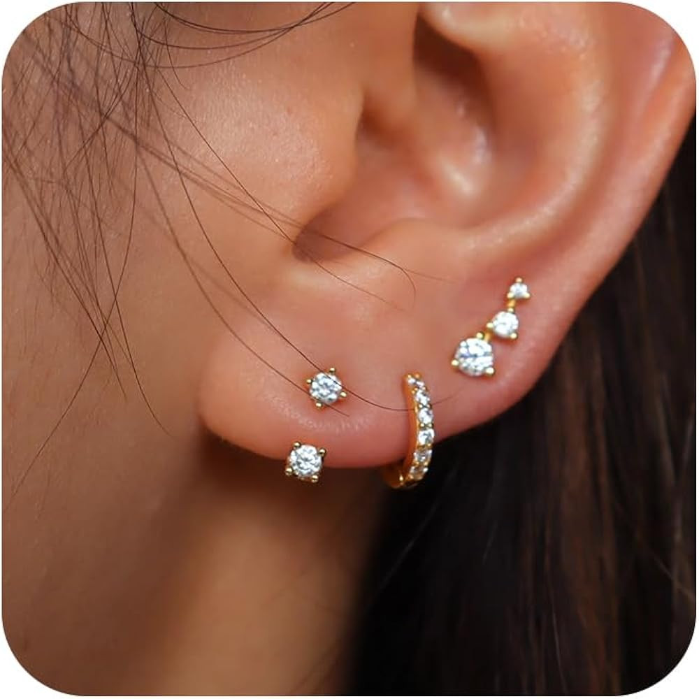ASCOMY Gold Hoop Earrings Set for Women - 14K Gold/White Gold Plated Huggie Hoops, Cubic Zirconia... | Amazon (US)