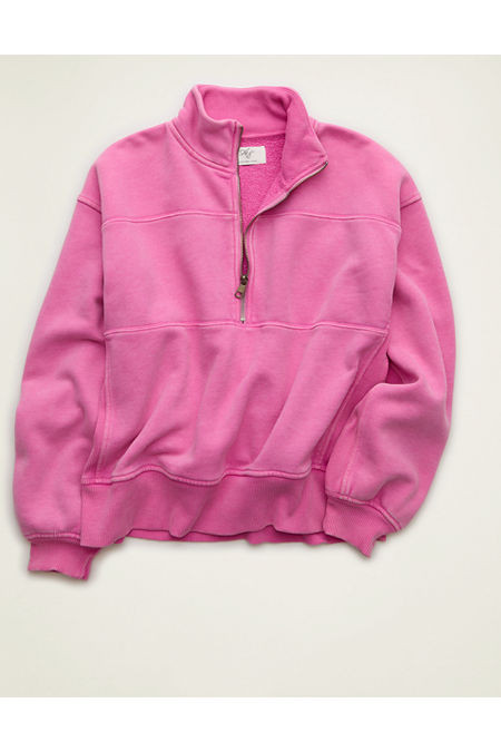 AE Everyday Luxe Quarter-Zip Sweatshirt Women's Starlet Pink L | American Eagle Outfitters (US & CA)