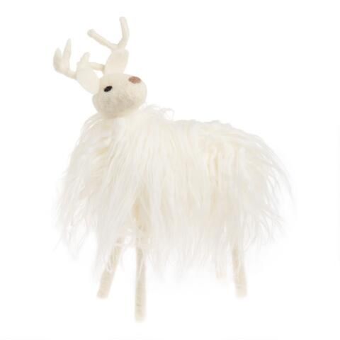 White Faux Fur Woolly Deer Decor | World Market