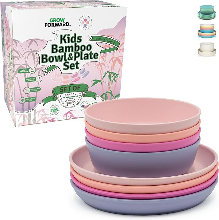 Grow Forward Bamboo Kids Plates and Bowls Sets - 8-Piece Dishwasher Safe Non Toxic Plates for Kid... | Amazon (US)