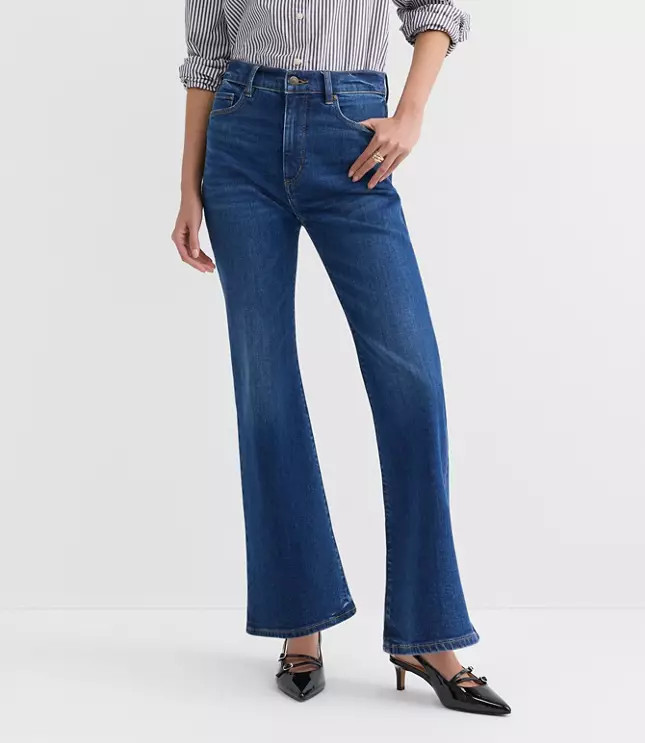 High Rise Relaxed Flare Jeans in Medium Wash | LOFT