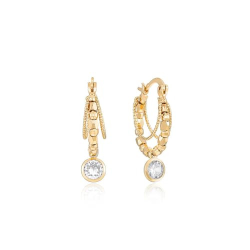 Ettika Boho Golden Hoop Earrings. 18k Gold Plated and Cubic Zirconia Huggie Hoops. Gold Earrings, Jewelry Gifts for Women | Amazon (US)