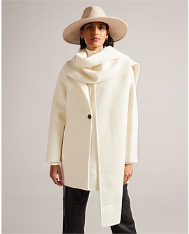 David Jones Ted Baker Skylorr Scarf Detail Coat in Ivory, Size 4 US | David Jones (Australia & New Zealand)
