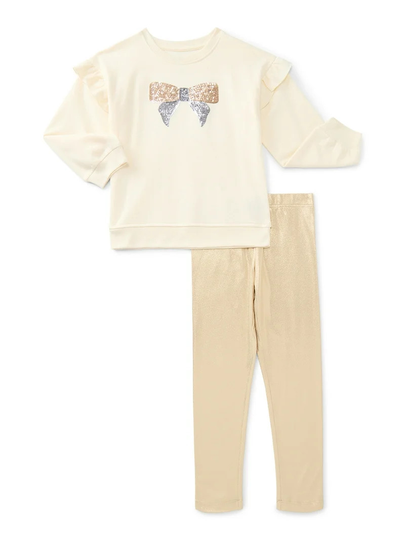 Wonder Nation Girls Ruffle Sweatshirt and Leggings Outfit Set, 2-Piece, Sizes 4-10 | Walmart (US)