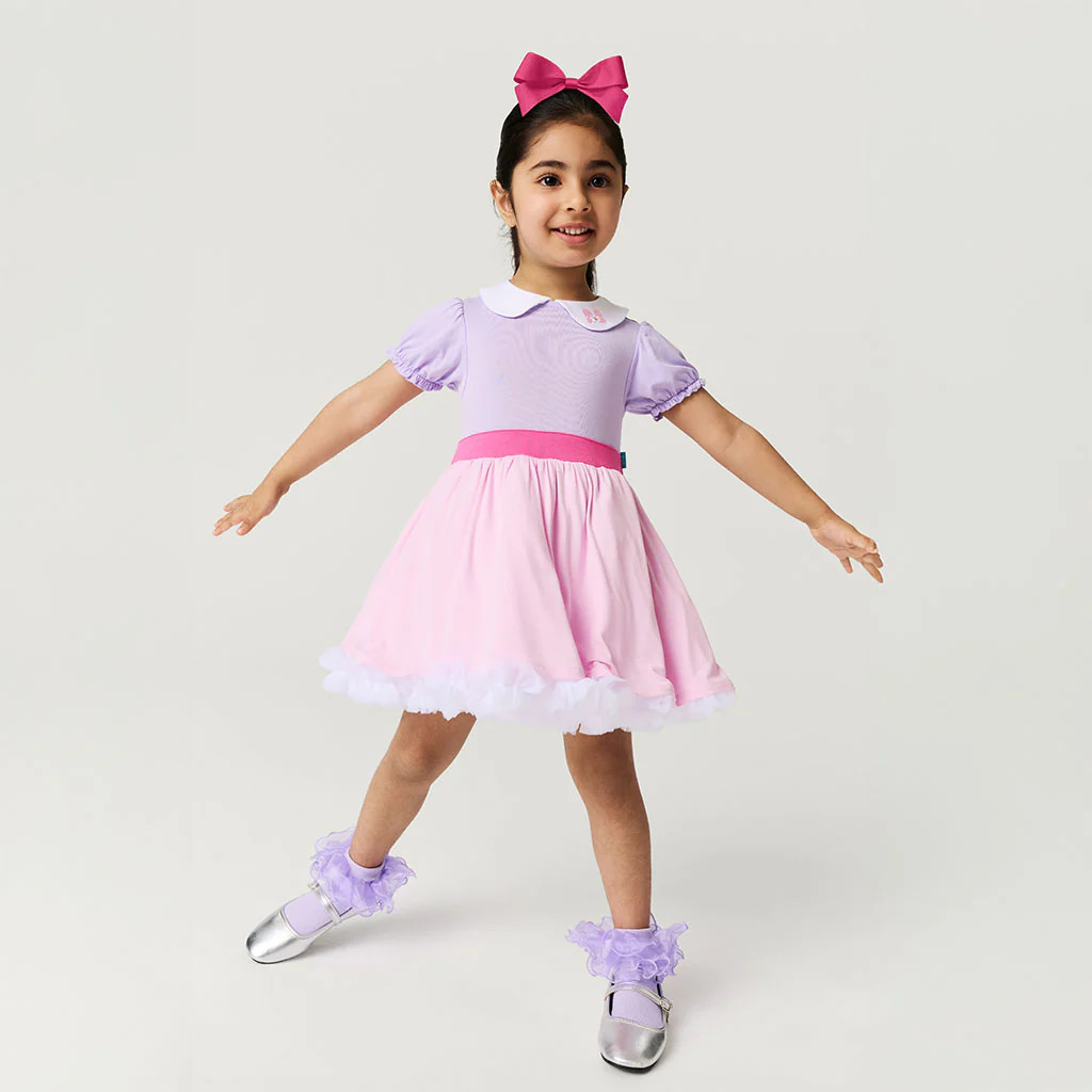 Purple Puff Sleeve Disney Daisy Duck Twirl Dress | Posh Peanut® | Posh Peanut