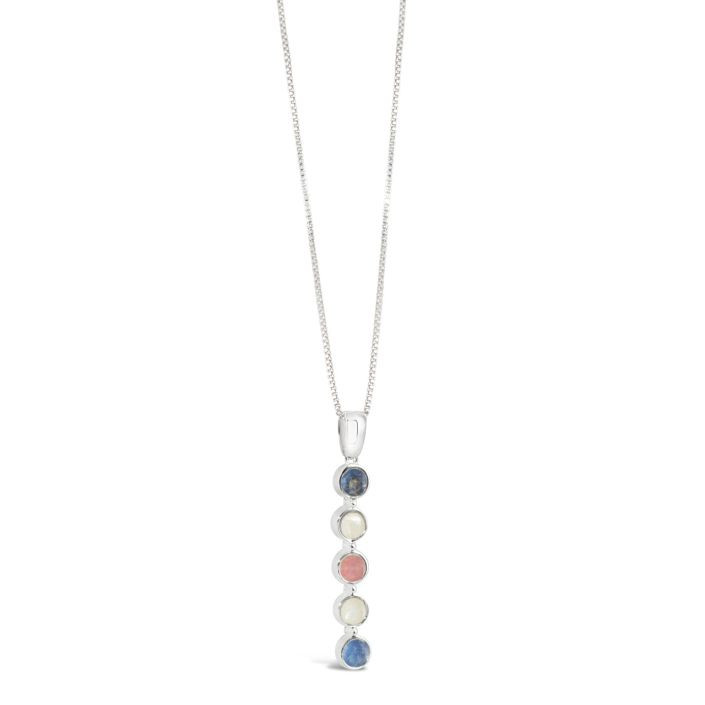 Mother's Day Endless Summer Vertical Bar Necklace - Mother of Pearl and Forget-Me-Nots | Dune Jewelry