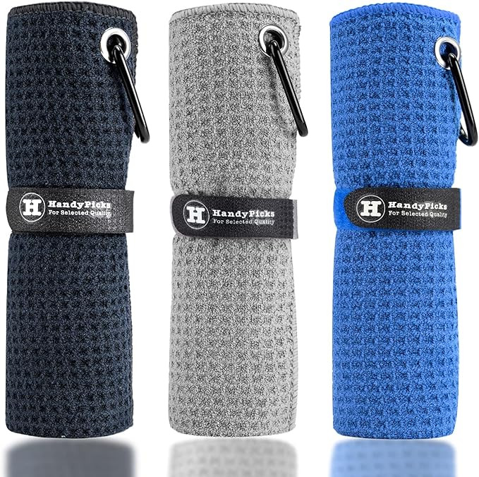 Handy Picks Microfiber Golf Towel (16" X 16") with Carabiner Clip, Waffle Pattern Golf Towel Hook... | Amazon (US)