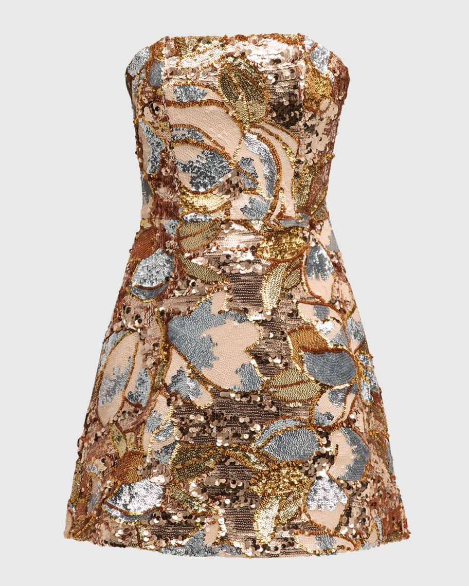 HELSI Linda Strapless Floral Sequin A-Line Mini Dress | Neiman Marcus