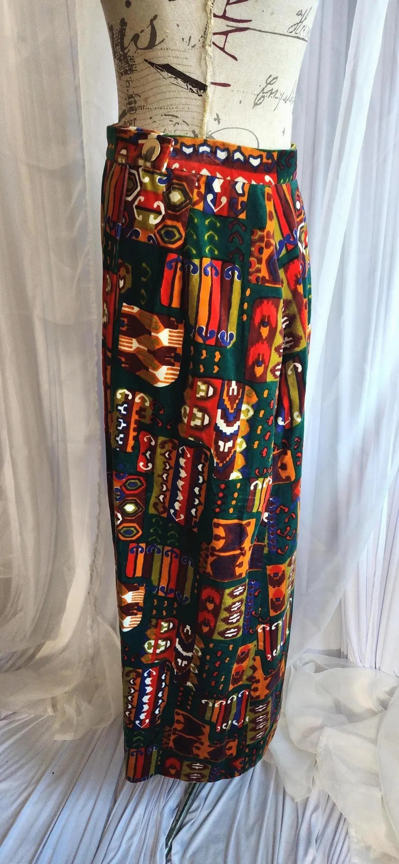 Vintage 70's Florence Eiseman Abstract Velvet Wrap Around Skirt | Etsy (US)