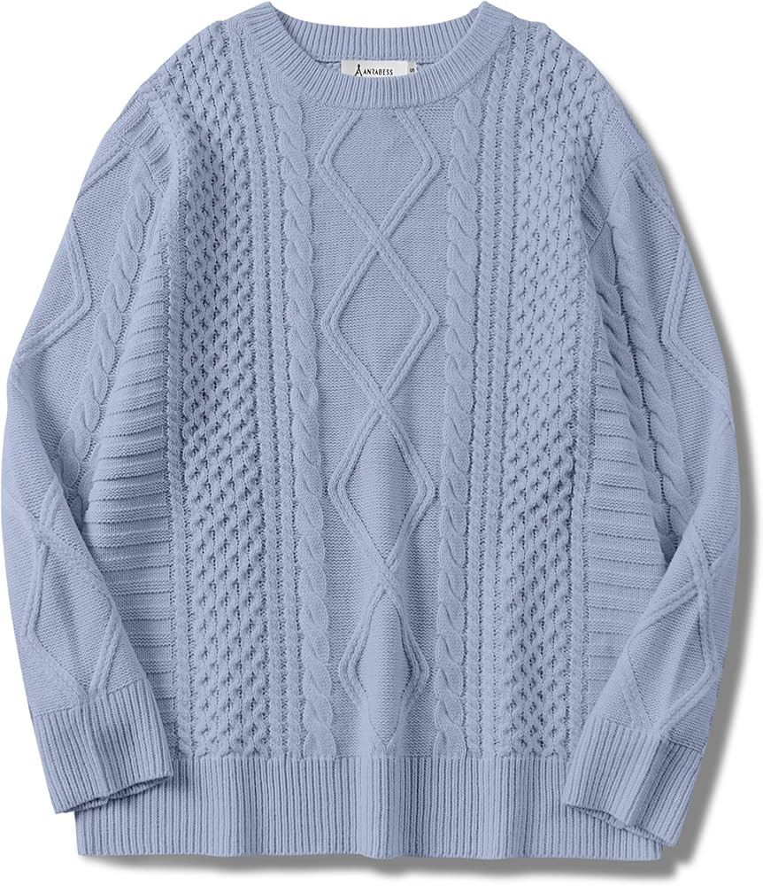 ANRABESS Sweaters for Women Oversized Cable Knit Fall Long Sleeve Crewneck Casual Pullover Sweate... | Amazon (US)