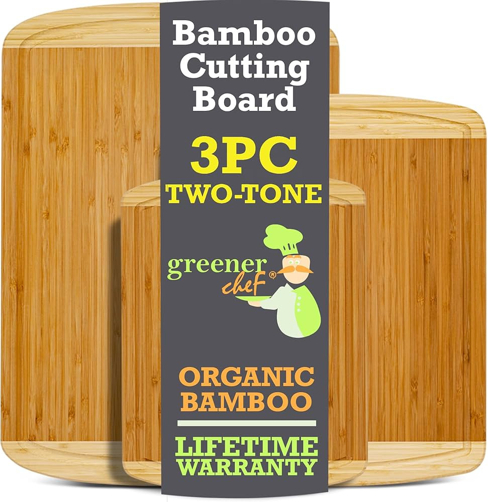 GREENER CHEF Organic Bamboo Cutting Board Set of 3 with Lifetime Replacements - Wood Cutting Boar... | Amazon (US)