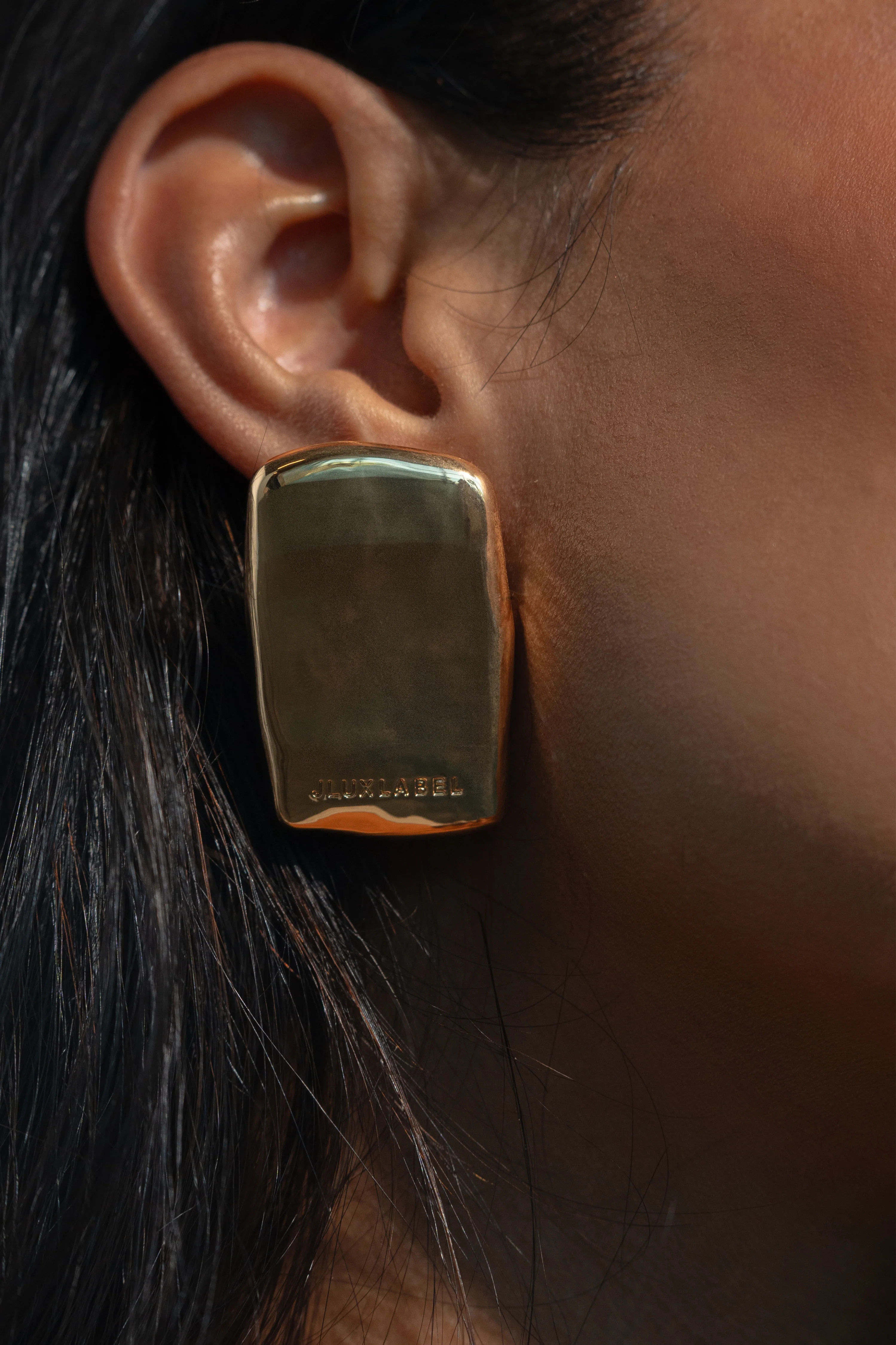 Gold JLUXLABEL Logo Earrings | JLUXLABEL