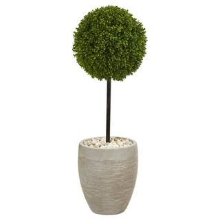 Nearly Natural 3 ft. High Indoor/Outdoor Boxwood Ball Topiary Artificial Tree in Oval Planter 570... | The Home Depot