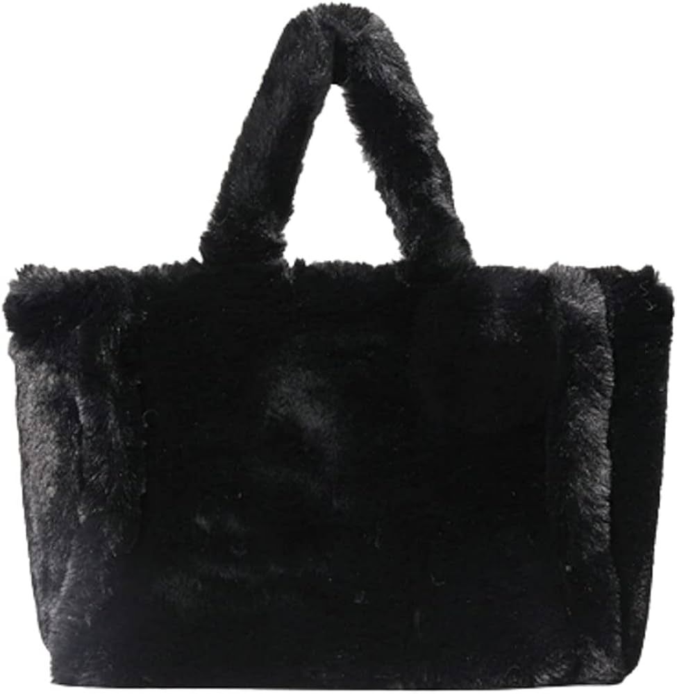 Women Tote Bag Fluffy Faux Fur Handbags Large Capacity Shopping Shoulder Bag Furry Clutch Handbag | Amazon (US)