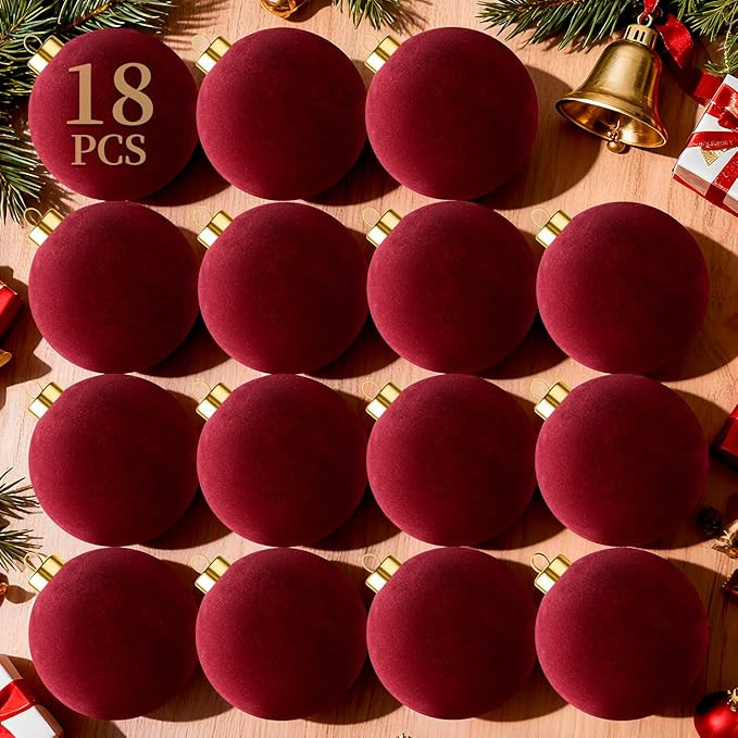 Velvet Christmas Tree Ornaments Balls: 3.15" Wine Red Flocked Shatterproof Christmas Ornaments Se... | Amazon (US)