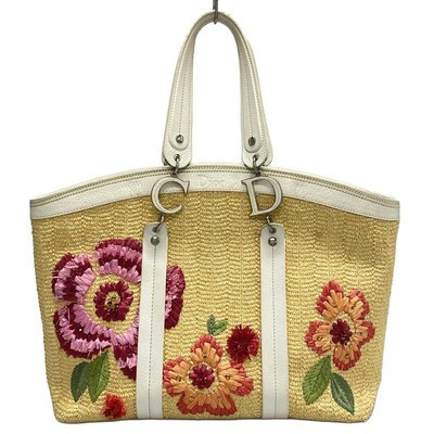 Auth DIOR/ChristianDior - Beige White Straw Leather 0901 Tote Bag  | eBay | eBay US